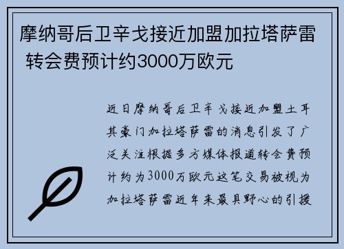 摩纳哥后卫辛戈接近加盟加拉塔萨雷 转会费预计约3000万欧元